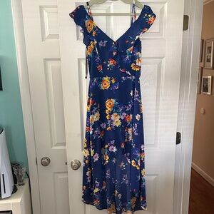 BCX Floral Midi Dress in Blue and Orange